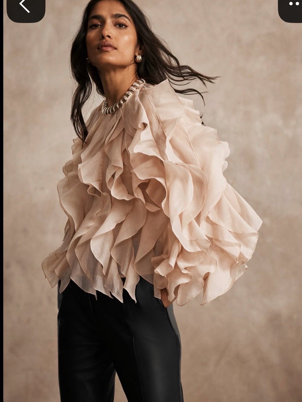 Mint Velvet Organza Ruffle Blouse Romantic Sheer Statement Sleeve Bridal NWT